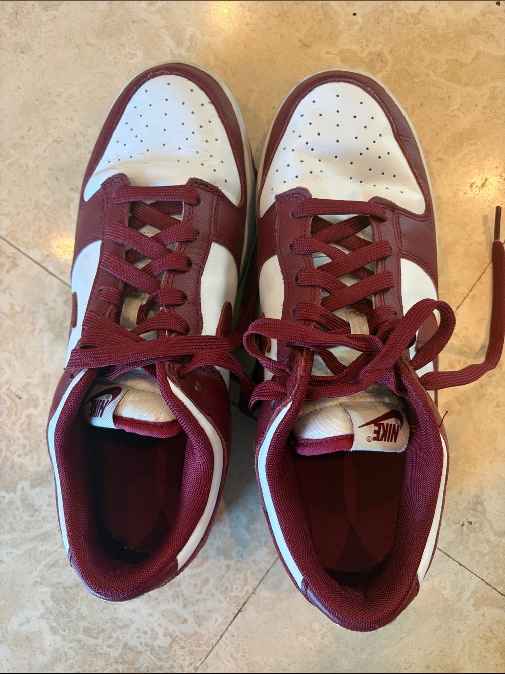 Nike White and Burgundy Dunks